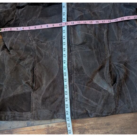 VINTAGE Y2K Patchwork Suede Jacket XXL Penny Lane Faux Fur Trim Leather Works - Picture 6 of 8